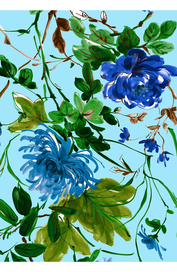 Aster Dress Shirt Collar 3/4 Sleeve Midi Plus Length Cotton Musola (Oriental Flower)