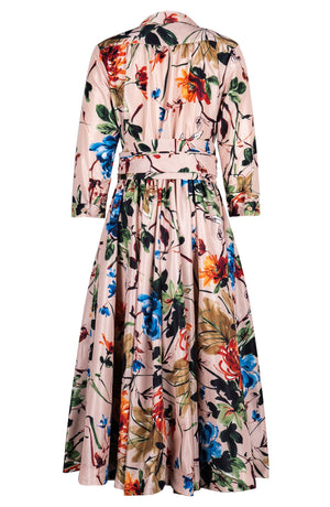 Terry Dress Shirt Collar 3/4 Sleeve Midi Length Poliamide Taffta (Oriental Flower Ombre)