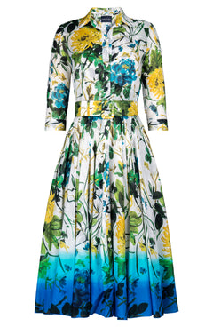Aster Dress Shirt Collar 3/4 Sleeve Midi Length Cotton Musola (Oriental Flower)