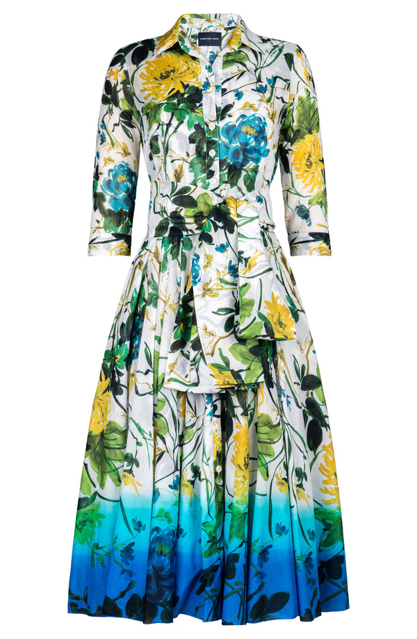 Aster Dress Shirt Collar 3/4 Sleeve Midi Length Cotton Musola (Oriental Flower)