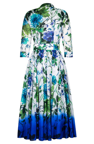 Aster Dress Shirt Collar 3/4 Sleeve Midi Plus Length Cotton Musola (Oriental Flower)
