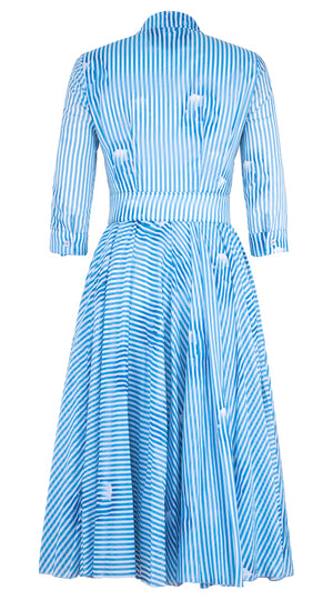 Aster Dress Shirt Collar 3/4 Sleeve Midi Length Cotton Musola (Oxford Stripe)