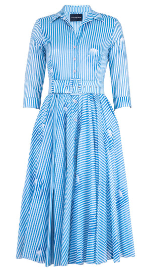 Aster Dress Shirt Collar 3/4 Sleeve Midi Length Cotton Musola (Oxford Stripe)
