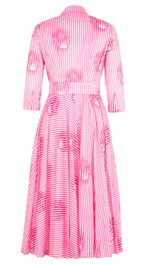 Aster Dress Shirt Collar 3/4 Sleeve Midi Length Cotton Musola (Oxford Stripe)