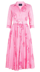 Aster Dress Shirt Collar 3/4 Sleeve Midi Length Cotton Musola (Oxford Stripe)