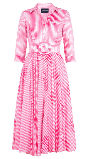 Aster Dress Shirt Collar 3/4 Sleeve Midi Length Cotton Musola (Oxford Stripe)