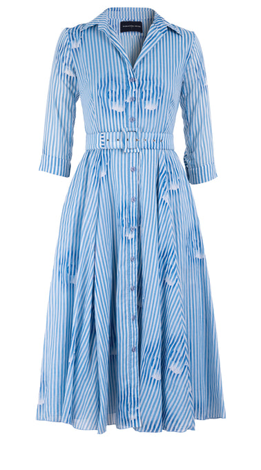Aster Dress Shirt Collar 3/4 Sleeve Midi Length Cotton Musola (Oxford Stripe)