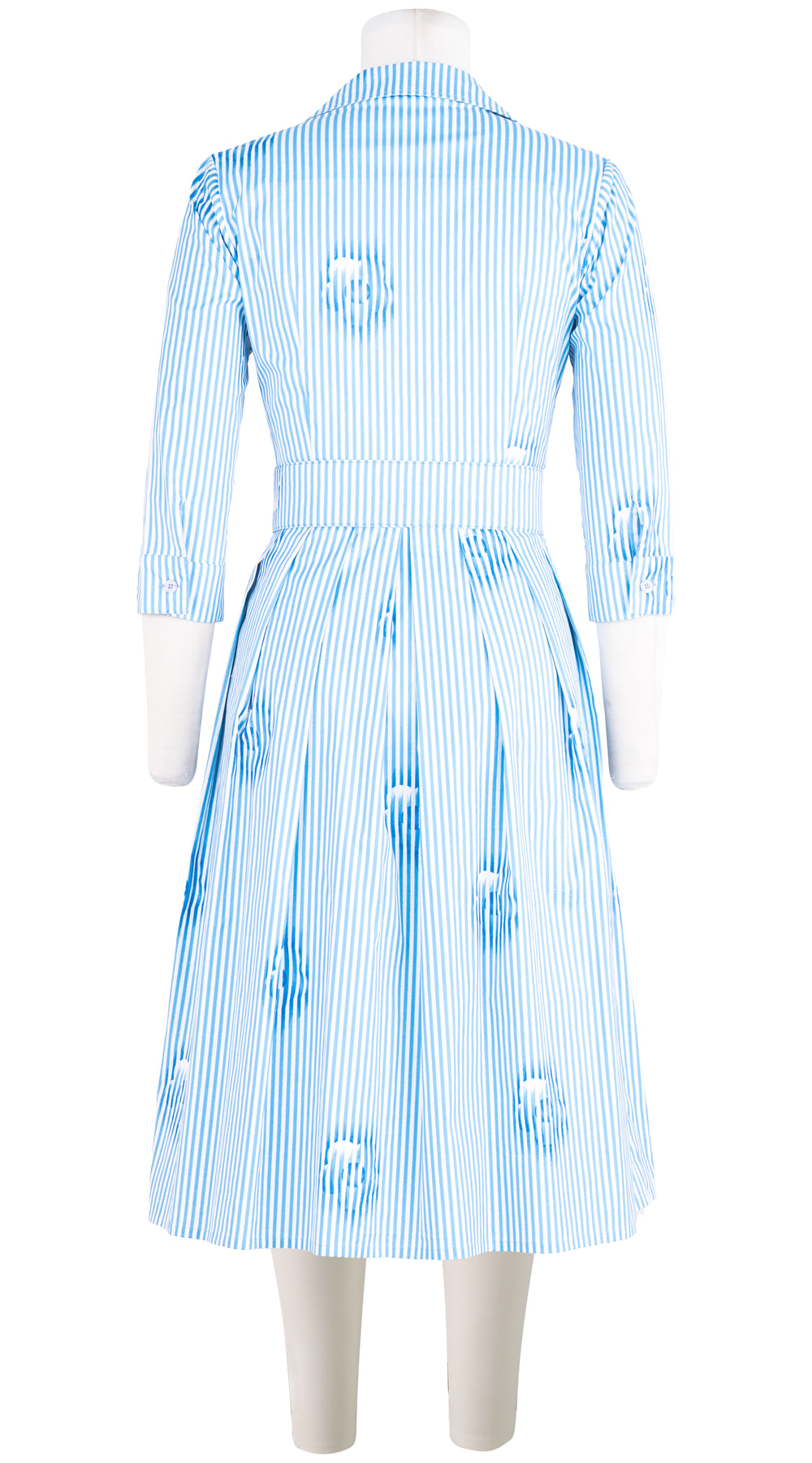 Audrey Dress #1 Shirt Collar 3/4 Sleeve Long Length Cotton Stretch (Oxford Stripe) @10