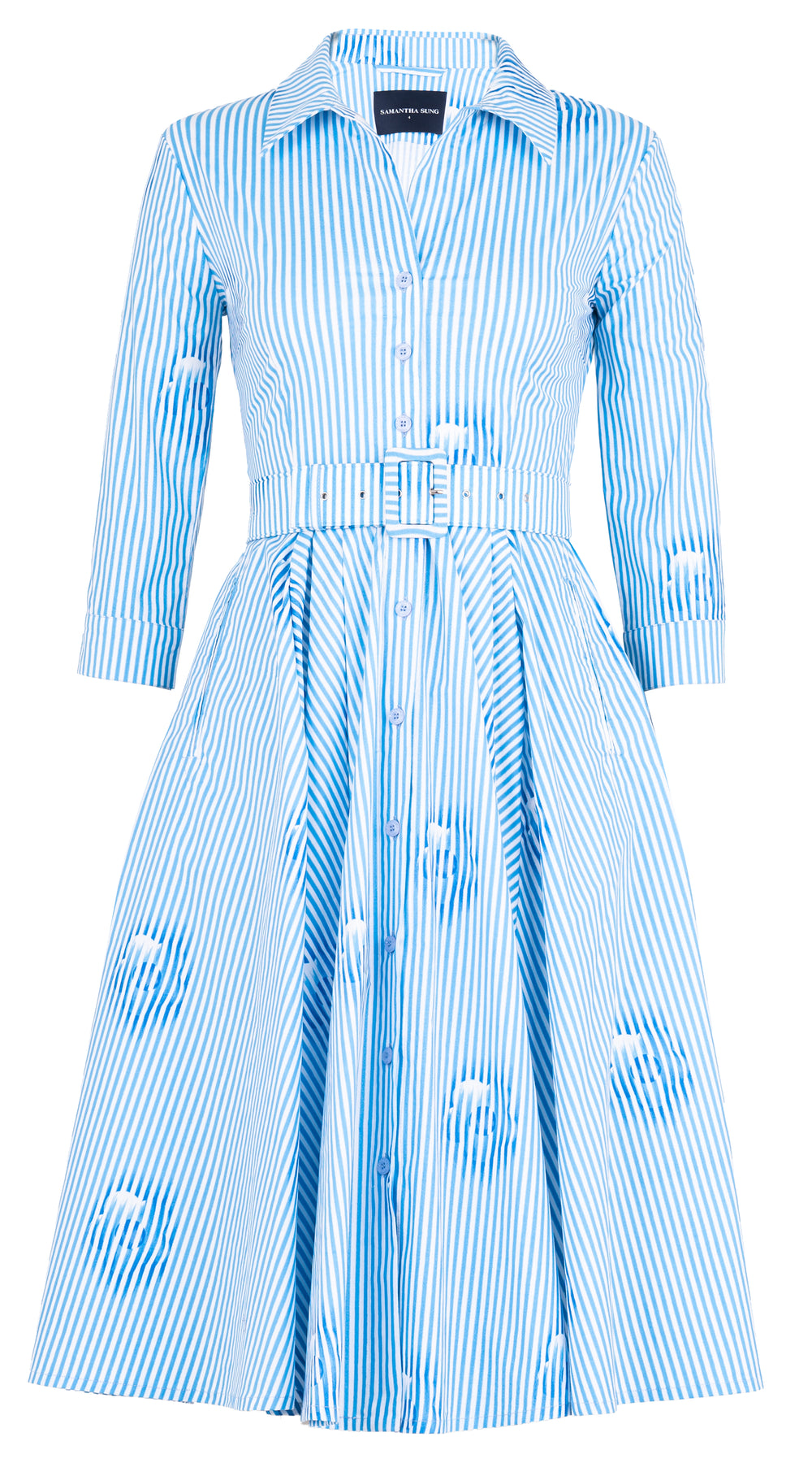 Laurent Dress Shirt Collar 3/4 Sleeve Long Length Cotton Stretch (Oxford Stripe)