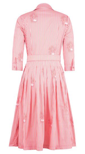 Audrey Dress #2 Shirt Collar 3/4 Sleeve Long Length Cotton Stretch (Oxford Stripe Small)