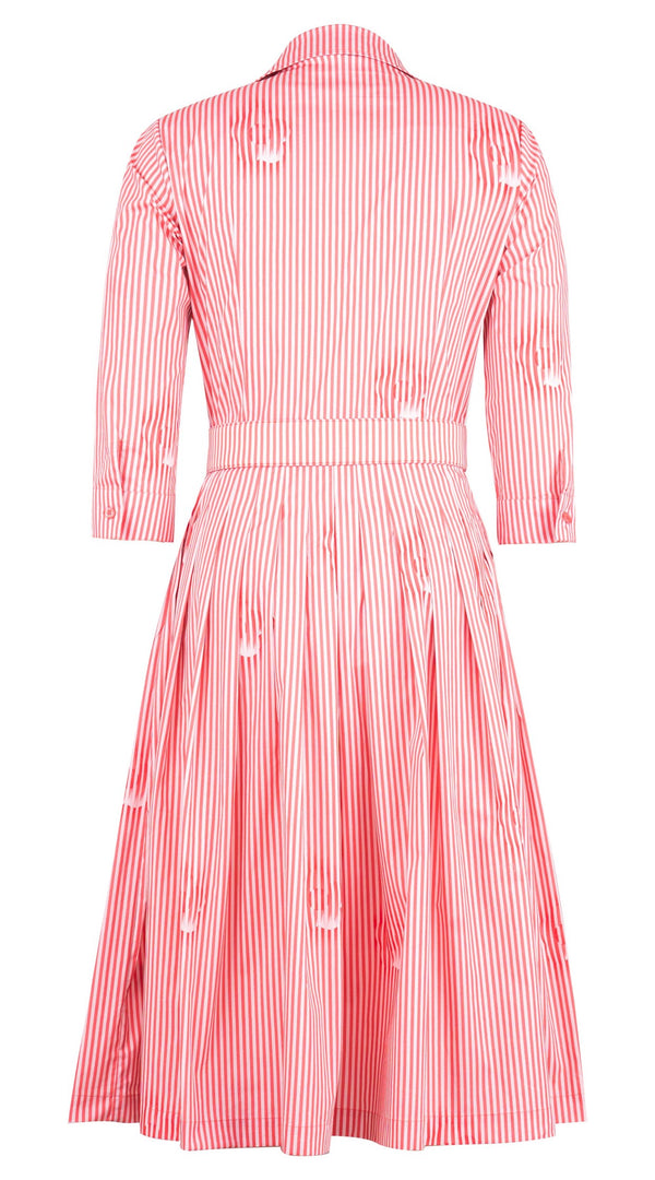 Audrey Dress #2 Shirt Collar 3/4 Sleeve Long Length Cotton Stretch (Oxford Stripe Small)