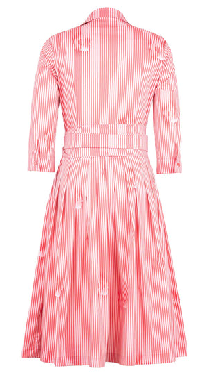 Audrey Dress #2 Shirt Collar 3/4 Sleeve Long Length Cotton Stretch (Oxford Stripe Small)