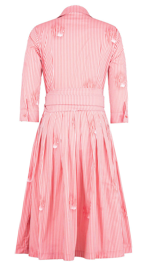 Audrey Dress #2 Shirt Collar 3/4 Sleeve Long Length Cotton Stretch (Oxford Stripe Small)