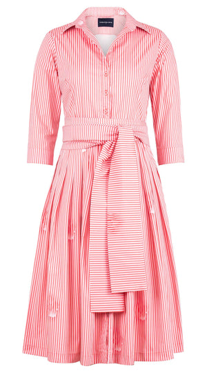 Audrey Dress #2 Shirt Collar 3/4 Sleeve Long Length Cotton Stretch (Oxford Stripe Small)