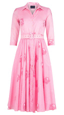 Aster Dress Shirt Collar 3/4 Sleeve Midi Length Cotton Musola (Oxford Stripe Small)