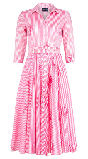 Aster Dress Shirt Collar 3/4 Sleeve Midi Length Cotton Musola (Oxford Stripe Small)