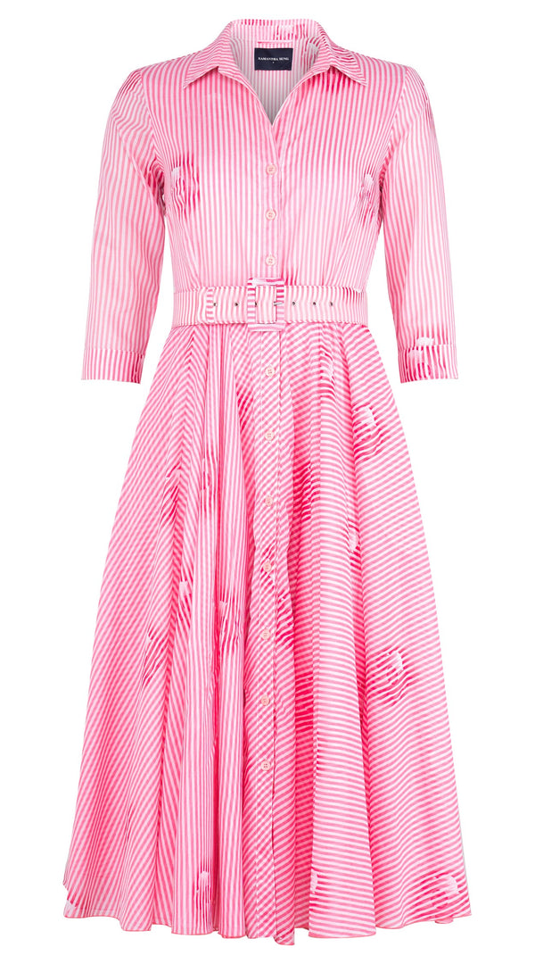 Aster Dress Shirt Collar 3/4 Sleeve Midi Length Cotton Musola (Oxford Stripe Small)