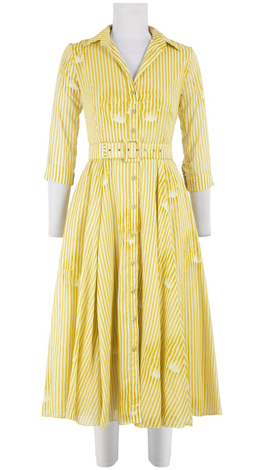 Aster Dress Shirt Collar 3/4 Sleeve Midi Length Cotton Musola (Oxford Stripe)