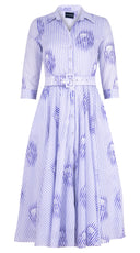 Aster Dress Shirt Collar 3/4 Sleeve Midi Length Cotton Musola (Oxford Stripe Small)