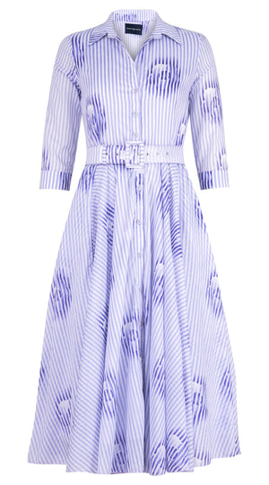 Aster Dress Shirt Collar 3/4 Sleeve Midi Length Cotton Musola (Oxford Stripe Small)