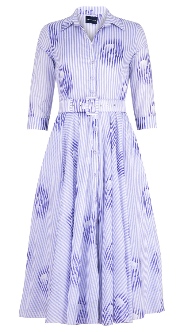 Aster Dress Shirt Collar 3/4 Sleeve Midi Length Cotton Musola (Oxford Stripe Small)