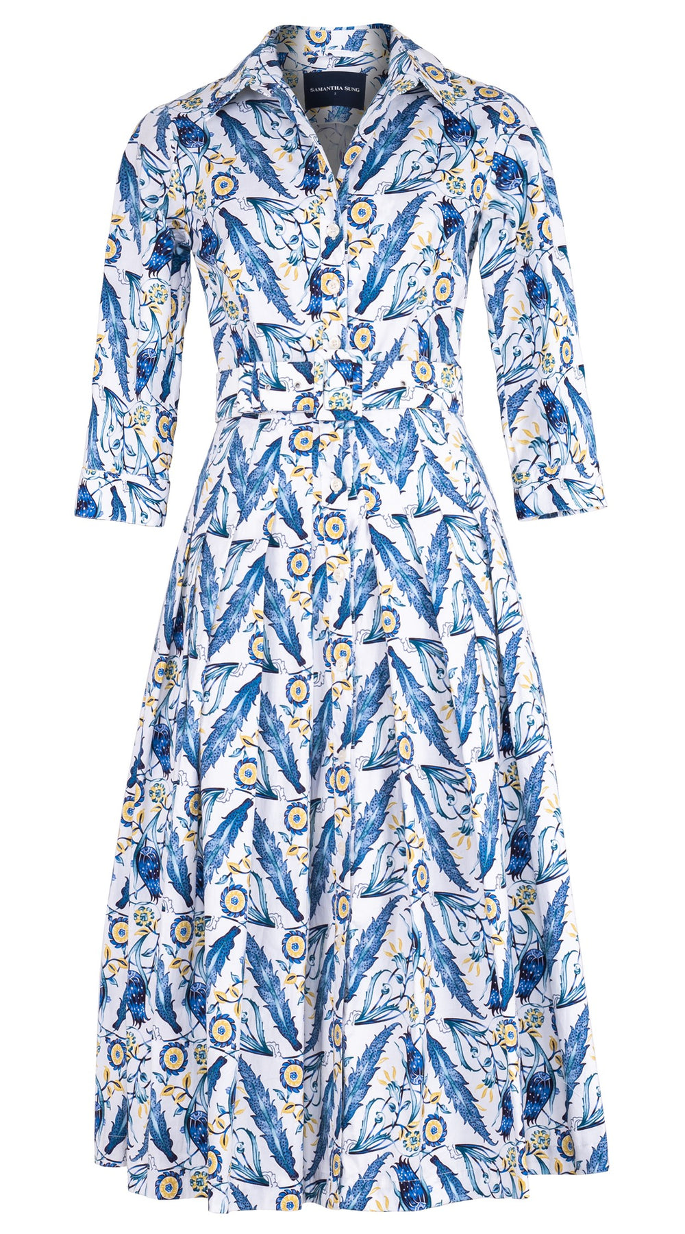 Audrey Dress #2 Shirt Collar 3/4 Sleeve Midi Length Cotton Stretch (Oxford Vintage)