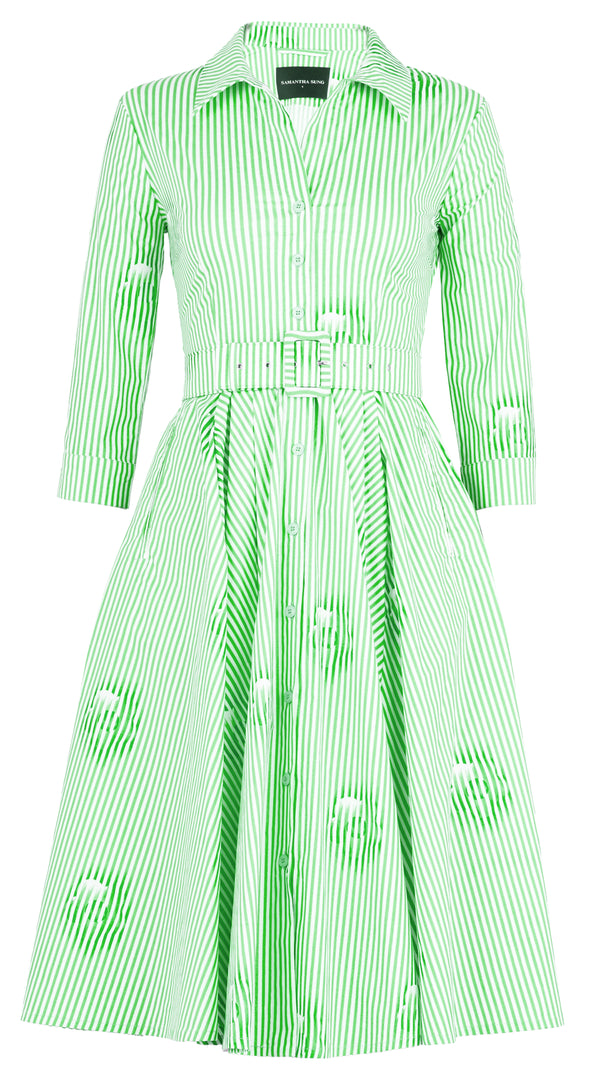 Laurent Dress Shirt Collar 3/4 Sleeve Long Length Cotton Stretch (Oxford Stripe)