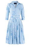 Audrey Dress #2 Shirt Collar 3/4 Sleeve Long Length Cotton Stretch (Oxford Stripe)