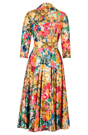 Aster Dress Shirt Collar 3/4 Sleeve Midi Length Poliamide Taffta (Pablo Oil Painting)