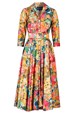 Aster Dress Shirt Collar 3/4 Sleeve Midi Length Poliamide Taffta (Pablo Oil Painting)