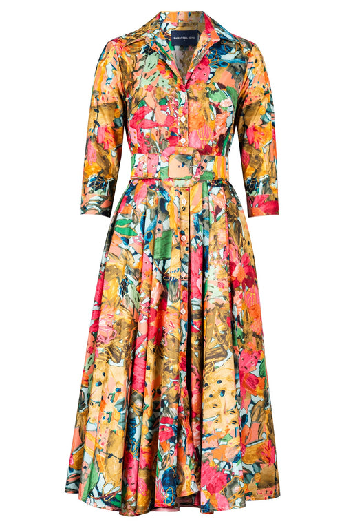 Aster Dress Shirt Collar 3/4 Sleeve Midi Length Poliamide Taffta (Pablo Oil Painting)