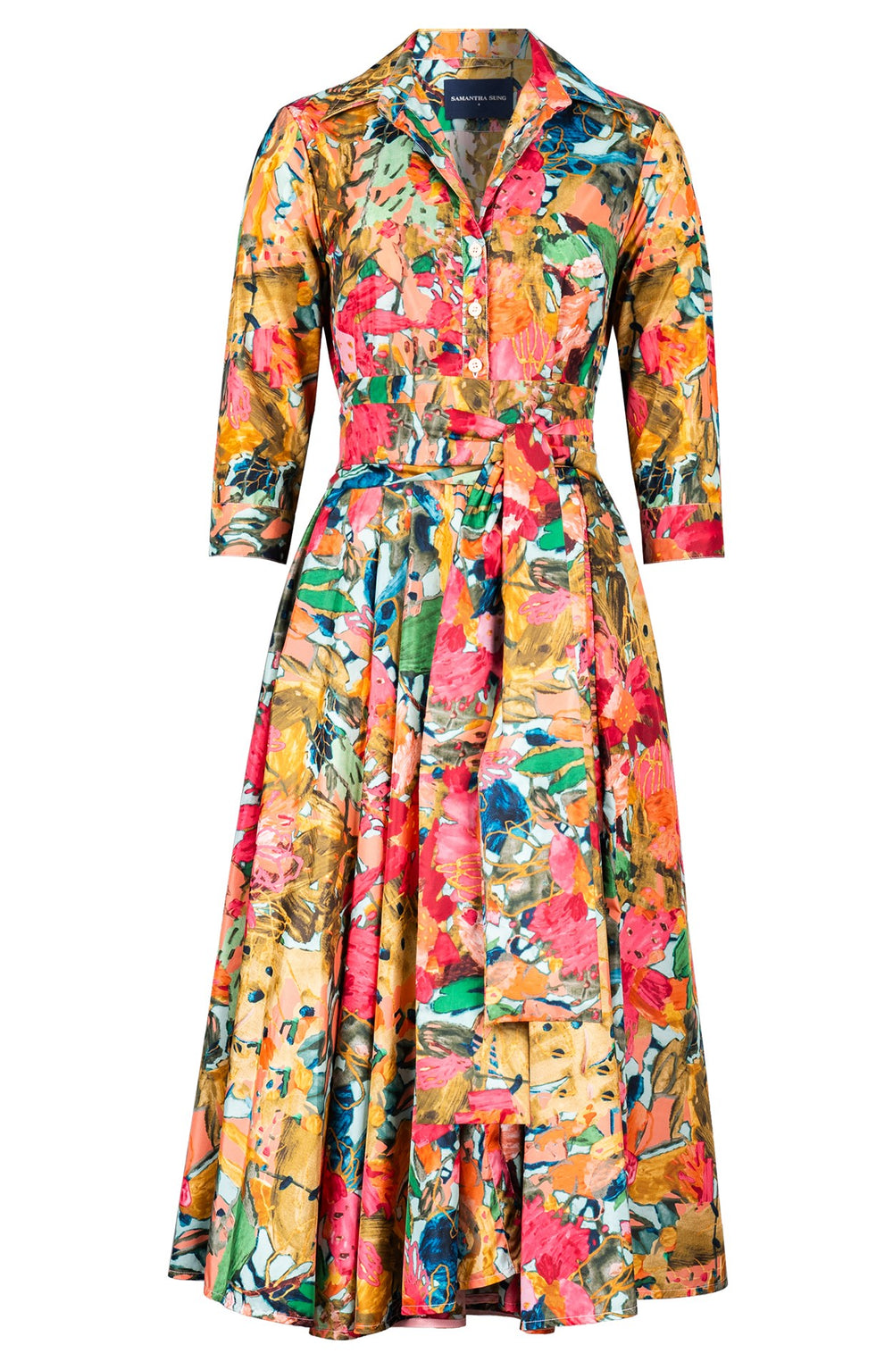 Aster Dress Shirt Collar 3/4 Sleeve Midi Length Poliamide Taffta (Pablo Oil Painting)