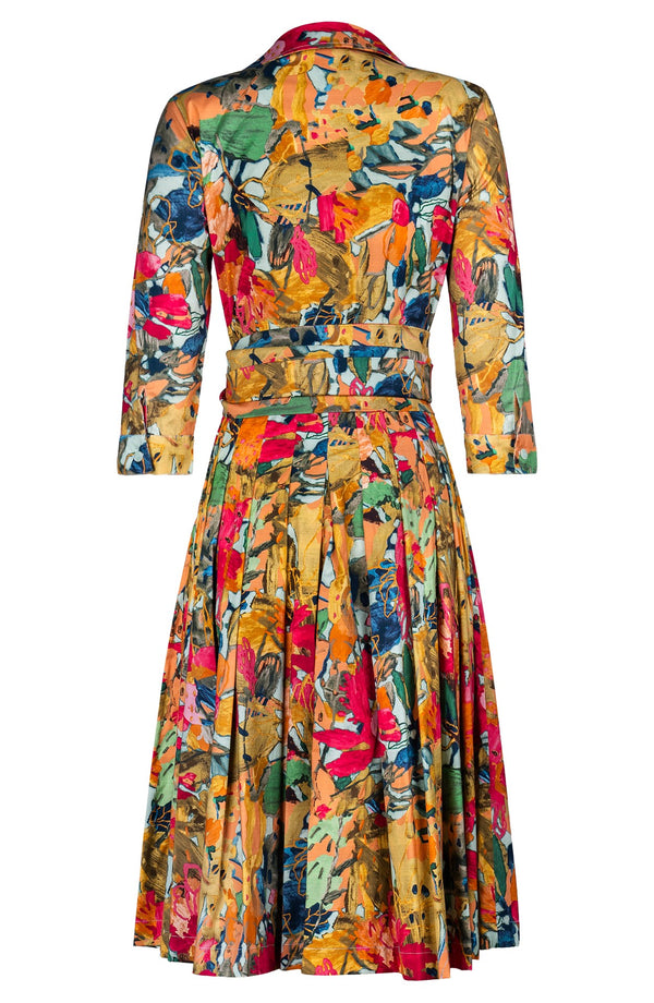 Audrey Dress #2 Shirt Collar 3/4 Sleeve Long Length Cotton Stretch (Pablo Oil Painting)