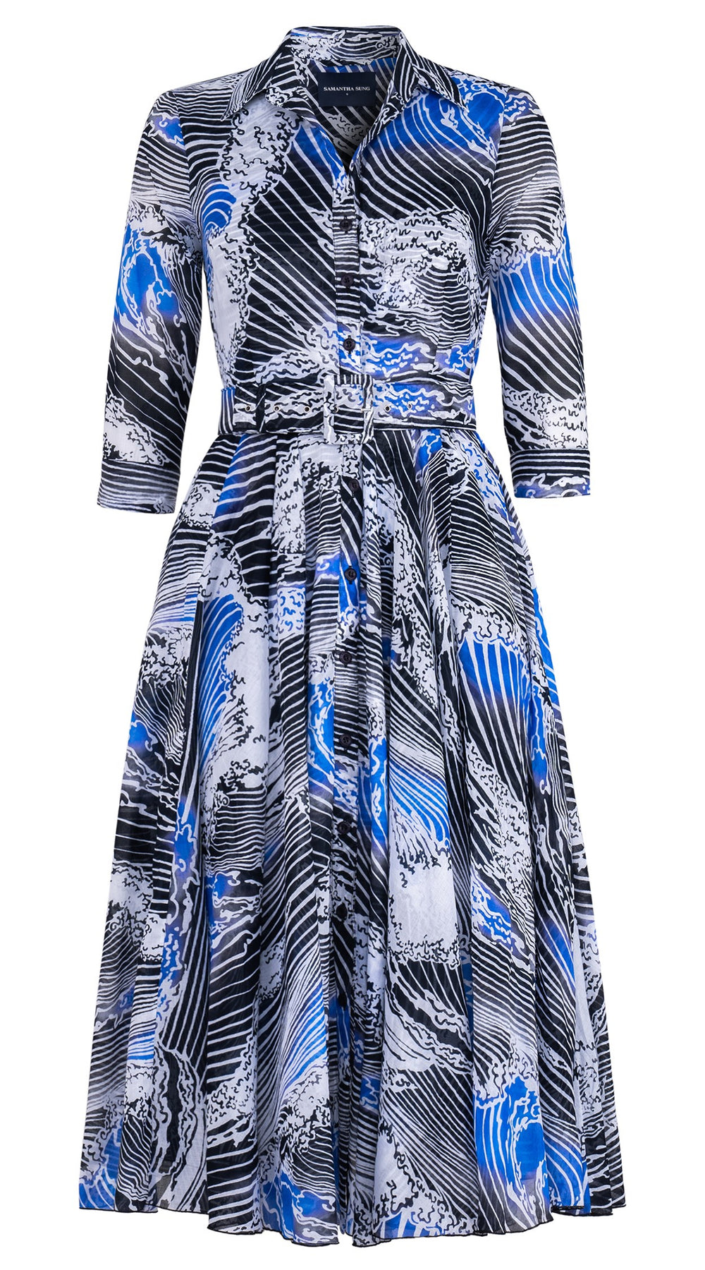 Aster Dress Shirt Collar 3/4 Sleeve Midi Length Cotton Musola (Pacific Wave)