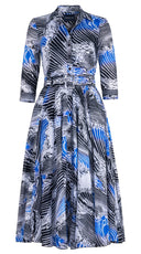 Aster Dress Shirt Collar 3/4 Sleeve Midi Length Cotton Musola (Pacific Wave)