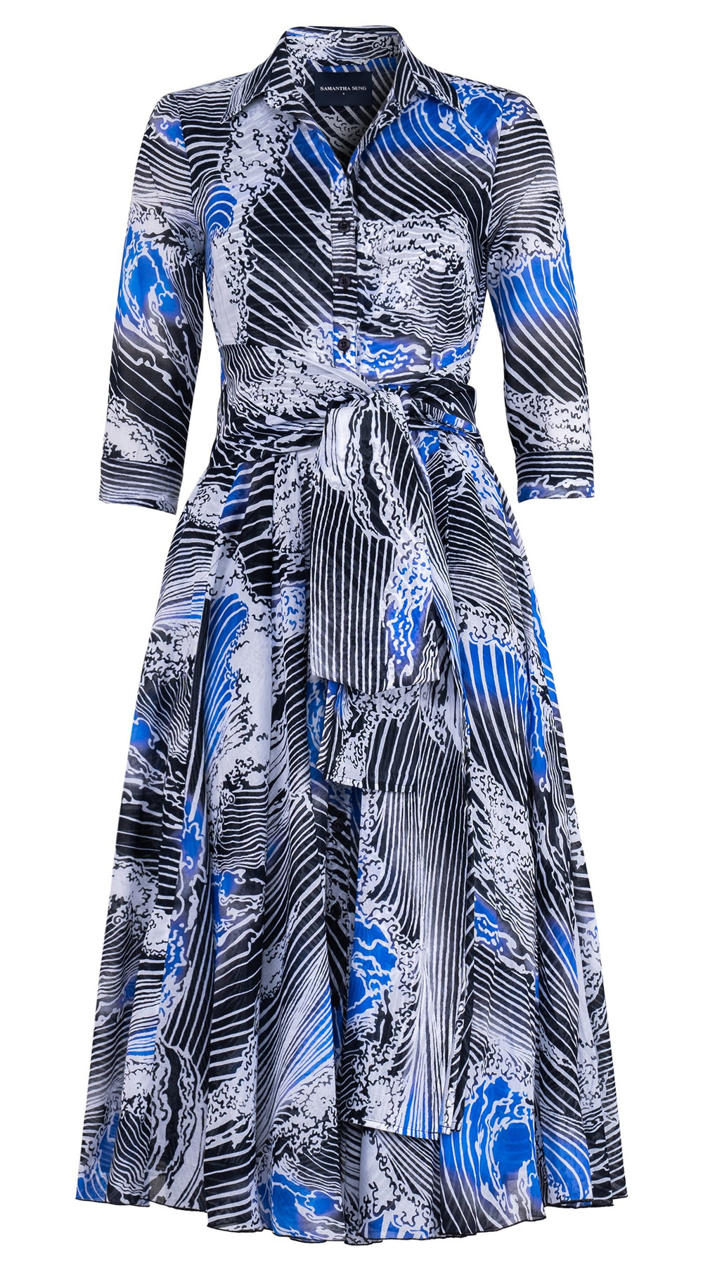 Aster Dress Shirt Collar 3/4 Sleeve Midi Length Cotton Musola (Pacific Wave)