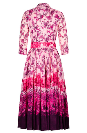 Aster Dress Shirt Collar 3/4 Sleeve Midi Plus Length Cotton Musola (Paisley Estate)