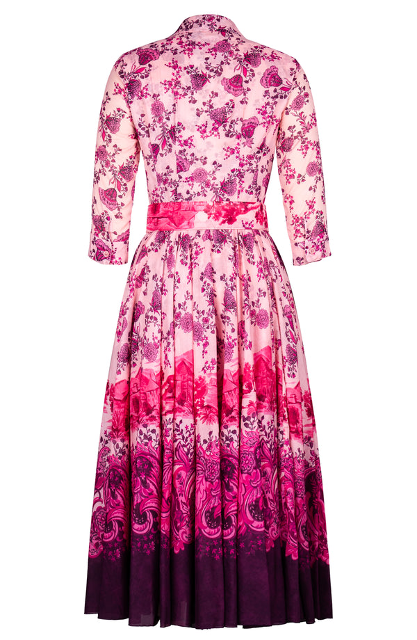 Aster Dress Shirt Collar 3/4 Sleeve Midi Plus Length Cotton Musola (Paisley Estate)