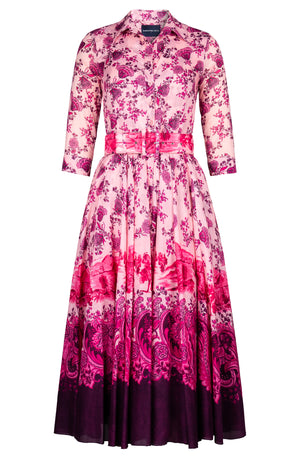 Aster Dress Shirt Collar 3/4 Sleeve Midi Plus Length Cotton Musola (Paisley Estate)