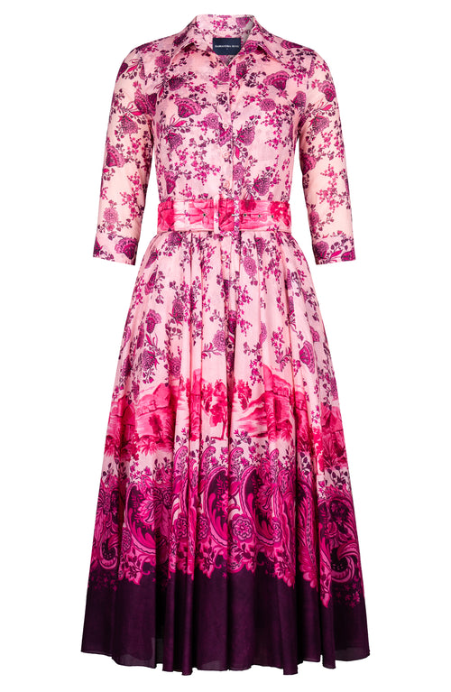 Aster Dress Shirt Collar 3/4 Sleeve Midi Plus Length Cotton Musola (Paisley Estate)