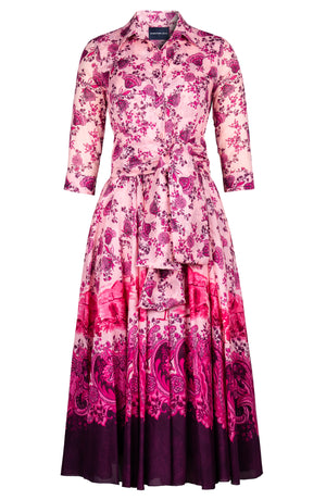 Aster Dress Shirt Collar 3/4 Sleeve Midi Plus Length Cotton Musola (Paisley Estate)