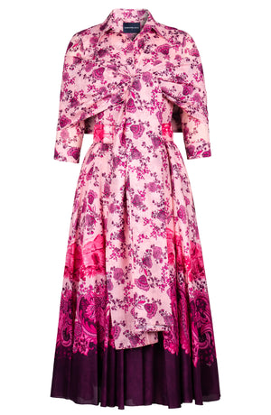 Aster Dress Shirt Collar 3/4 Sleeve Midi Plus Length Cotton Musola (Paisley Estate)