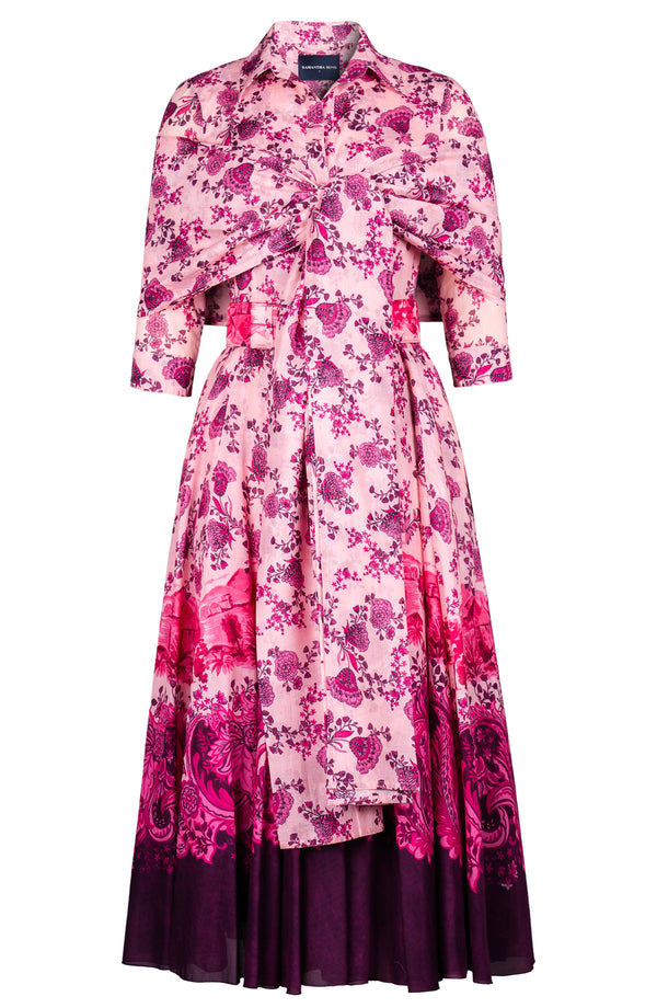 Aster Dress Shirt Collar 3/4 Sleeve Midi Plus Length Cotton Musola (Paisley Estate)
