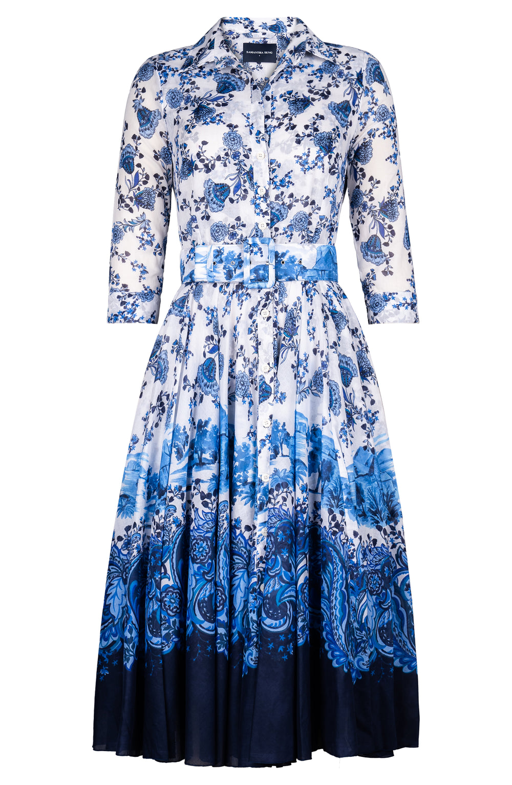 Aster Dress Shirt Collar 3/4 Sleeve Midi Length Cotton Musola (Paisley Estate)