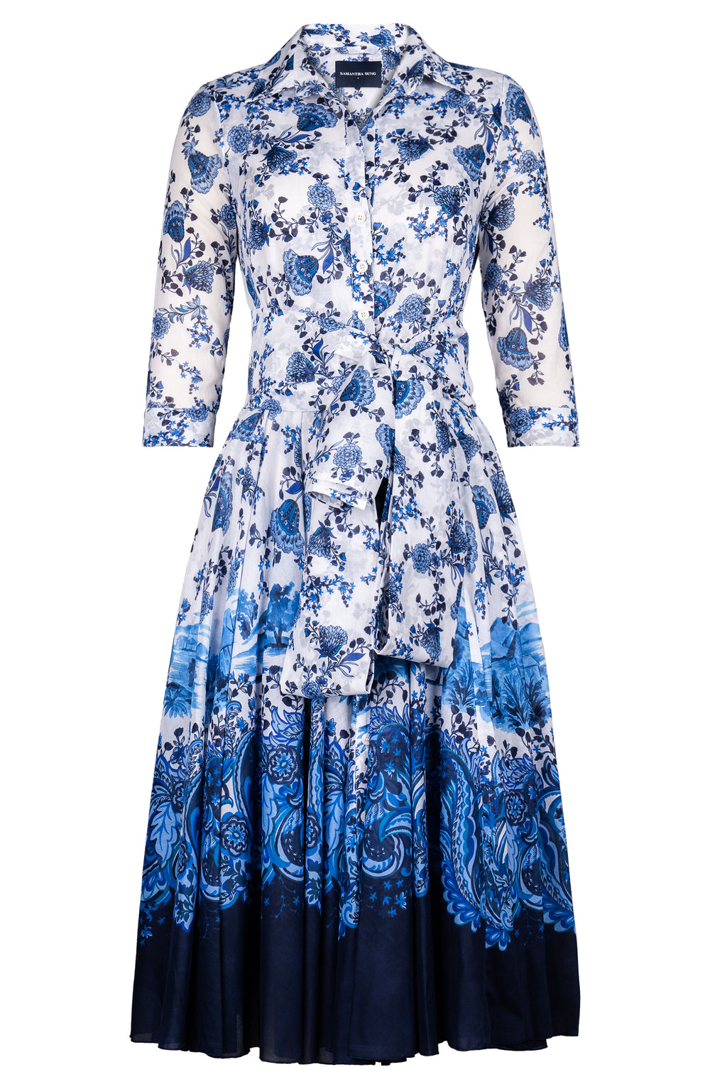 Aster Dress Shirt Collar 3/4 Sleeve Midi Length Cotton Musola (Paisley Estate)