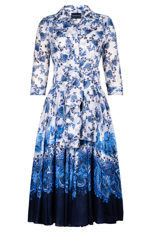 Aster Dress Shirt Collar 3/4 Sleeve Midi Length Cotton Musola (Paisley Estate)