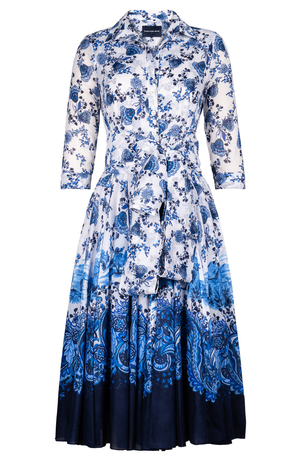 Aster Dress Shirt Collar 3/4 Sleeve Midi Length Cotton Musola (Paisley Estate)