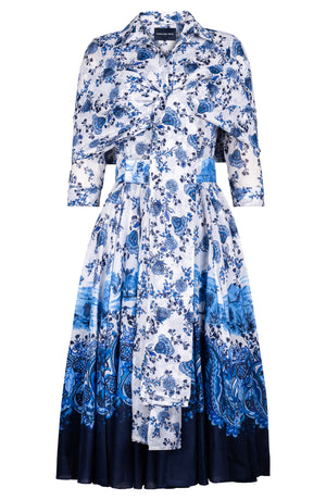 Aster Dress Shirt Collar 3/4 Sleeve Midi Length Cotton Musola (Paisley Estate)