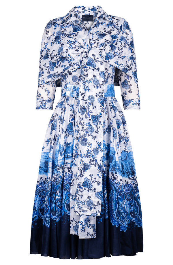 Aster Dress Shirt Collar 3/4 Sleeve Midi Length Cotton Musola (Paisley Estate)