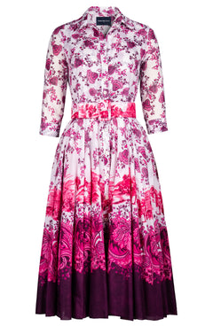 Aster Dress Shirt Collar 3/4 Sleeve Midi Length Cotton Musola (Paisley Estate)